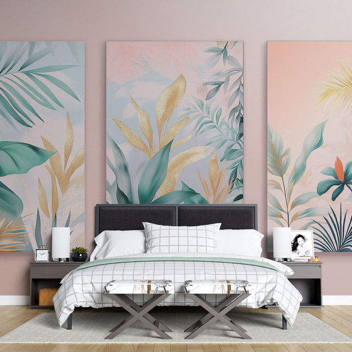 Fotótapé trópusi levél | Lenyűgöző növényi minták arany és pasztell érintésekkel