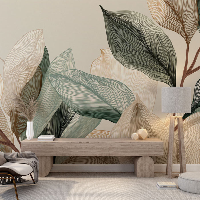 Foto Behang abstract bladeren | Delicate bladeren met zachte tinten