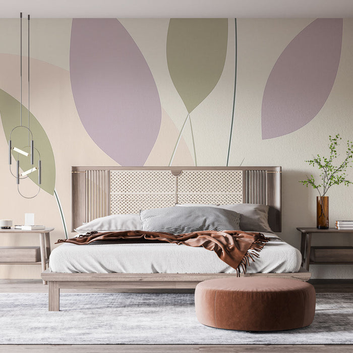 Carta da parati foglie astratte | Modello pastello di delicate foglie su sfondo chiaro