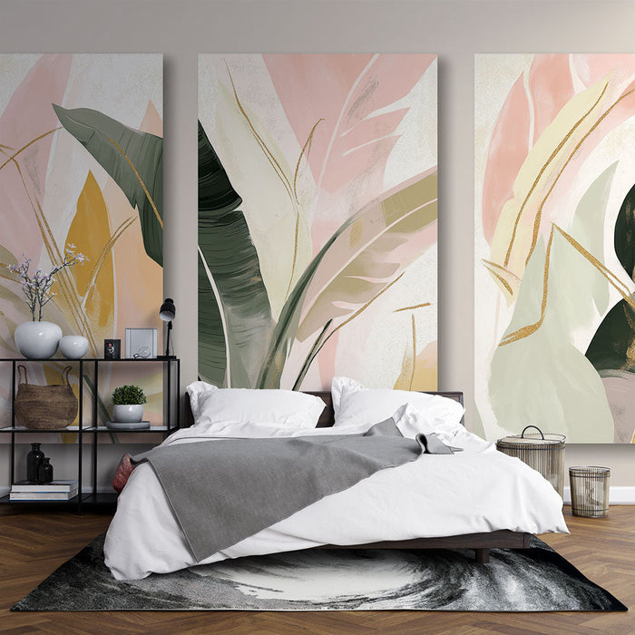 Foto Behang abstracte bladeren | Bladpatronen in zachte, warme tinten