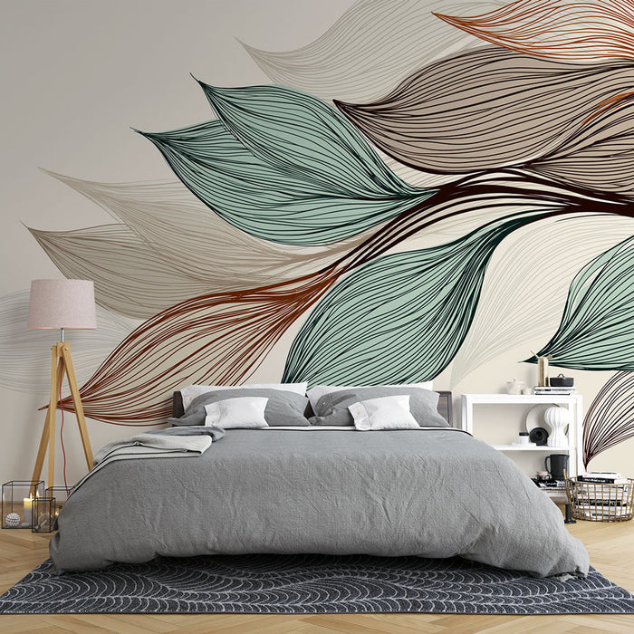 Fototapet abstrakte blader | Stiliserte bladmønstre i naturlige nyanser