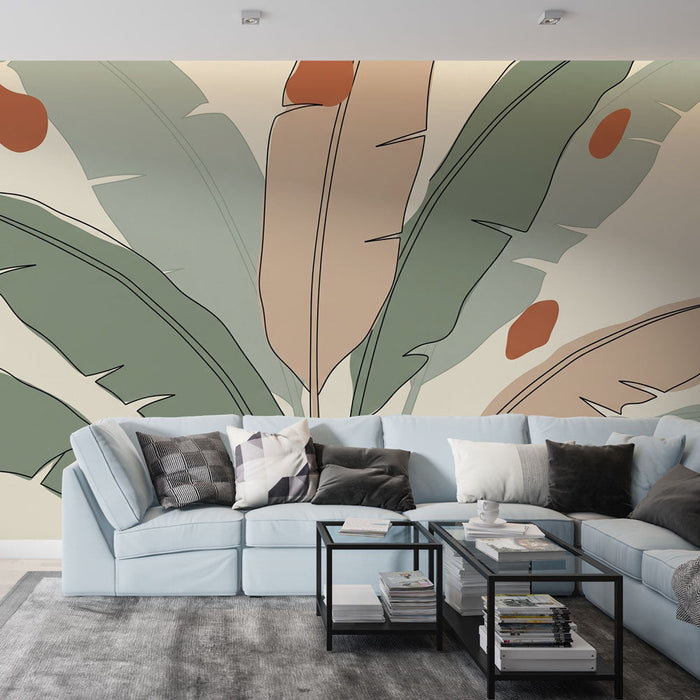 Foto Behang abstracte bladeren | Gestileerde bladpatronen in natuurlijke tinten