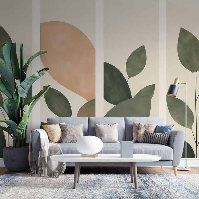 Fototapet abstrakte blade | Moderne og beroligende mønstre i grønt og lyserødt