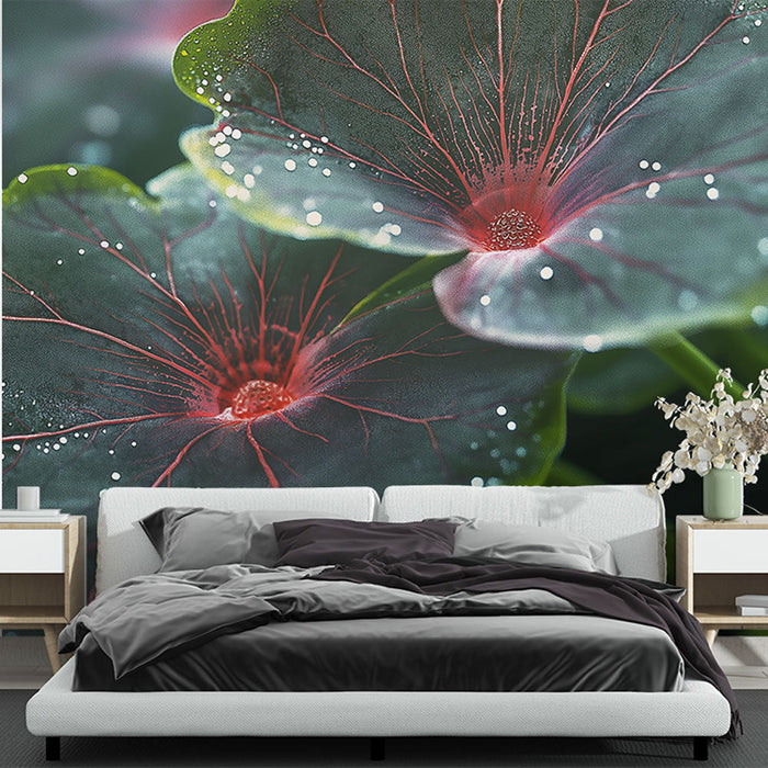 Mural Wallpaper aquatic leaves | Magnificent leaves revealing delicate veins and water droplets