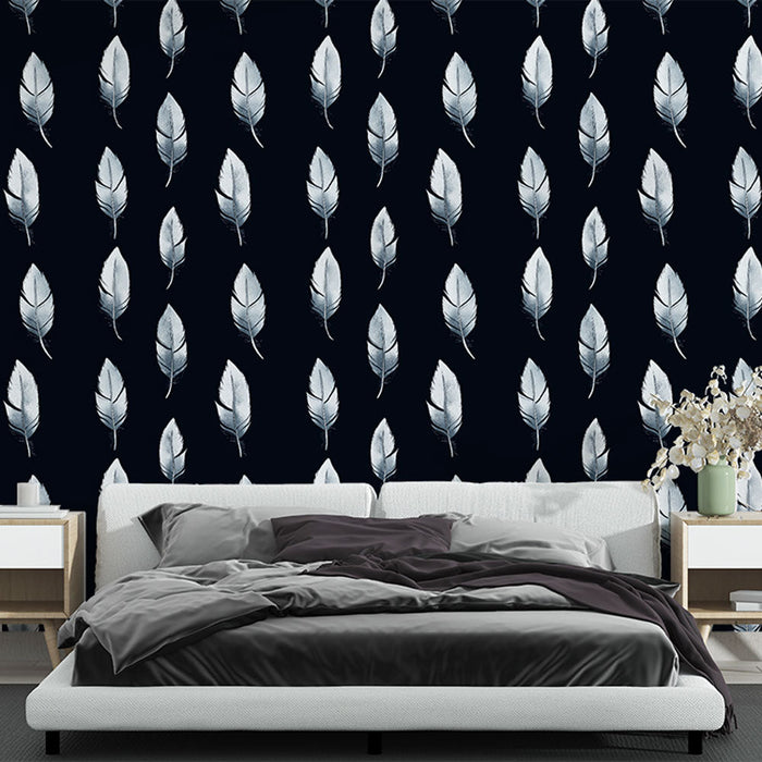 Tapeta ze srebrnymi liśćmi | Delikatne liście na czarnym tle