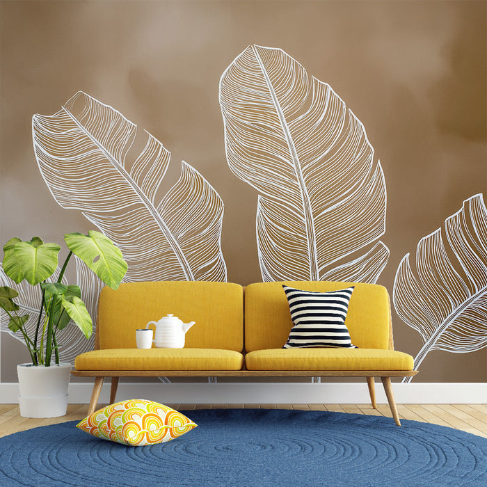 Fotótapé fehér levelek | Elegáns levelek terrakotta háttéren rajzolva