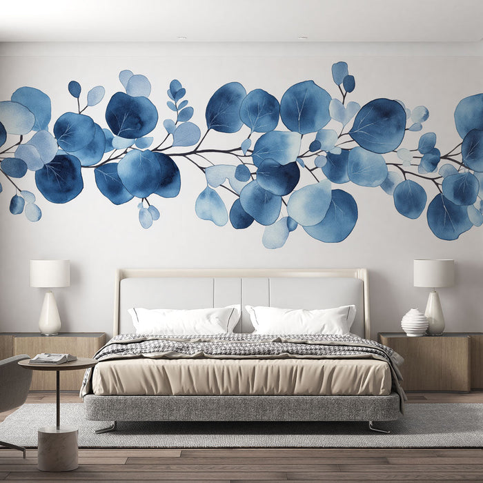 Mural Wallpaper blå blader | Elegante akvarellillustrasjoner