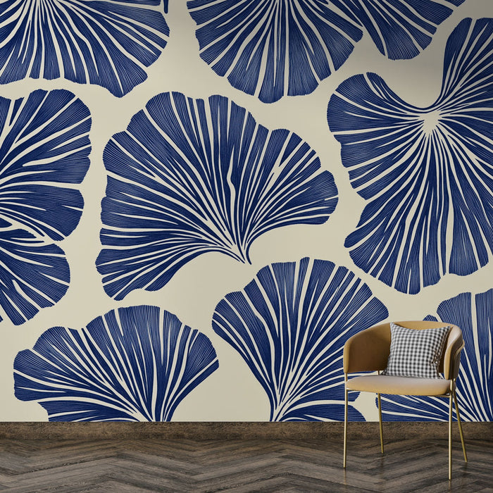 Mural Wallpaper blue leaves | Delicate patterns on light background