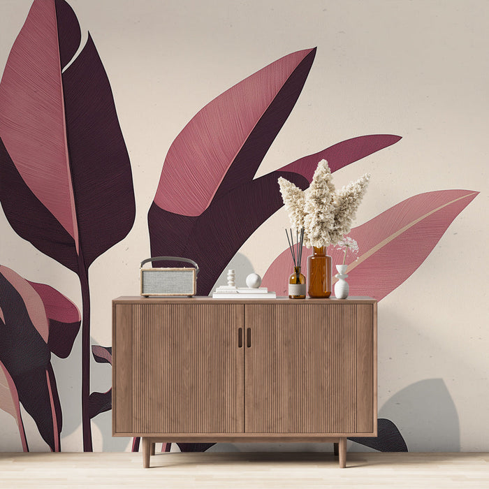 Falfestmény tapéta levelek Bordeaux | Stilizált levelek természetes árnyalatokban