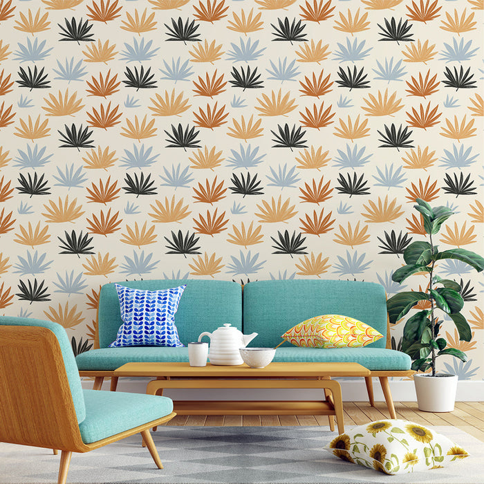 Tapete šareno lišće | Uzorak lišća s toplim i hladnim nijansama na krem ​​pozadini