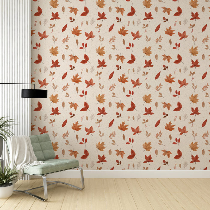Tapeta jesenski listi | Nežen vzorec pisanih listov na svetlem ozadju