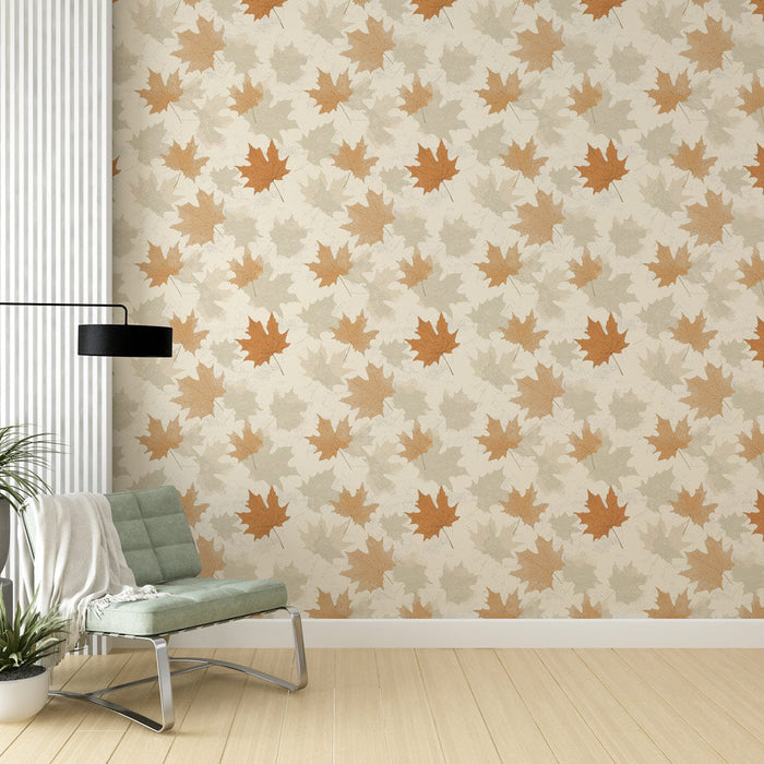 Tapete φθινοπωρινά φύλλα | Κομψό μοτίβο φύλλων σε ζεστές αποχρώσεις σε φόντο ουδέτερου