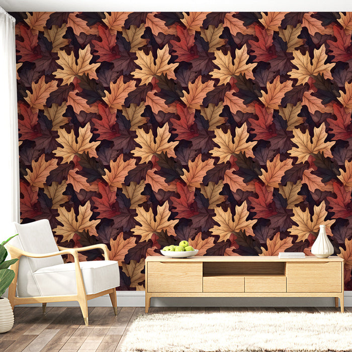Tapete φθινοπωρινά φύλλα | Πλούσιο σχέδιο σε ζεστούς τόνους φυλλώματος