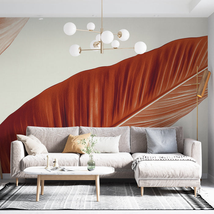 Fototapet bananblader | Store oransje blader på en lys bakgrunn