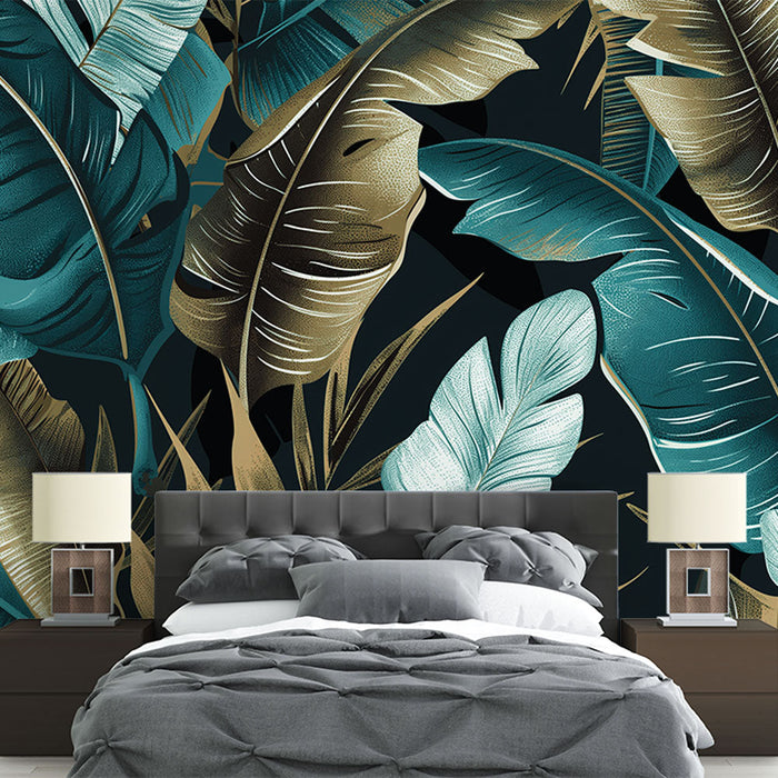 Fototapet bananblad | Store grønne og gyldne blade