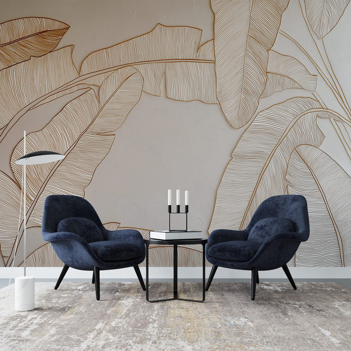 Tapete μπανάνα φύλλα | Κομψό και μινιμαλιστικό μοτίβο φύλλων με χρυσές γραμμές