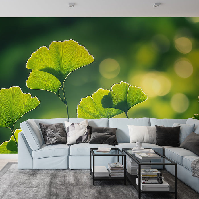 Mural Wallpaper Ginkgo Leaves | Bright green leaves with a soft light effect