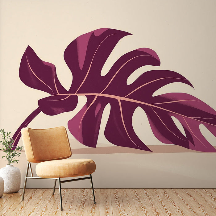 Falikép monstera levelek | Monstera levél lila árnyalatokban egy puha háttéren