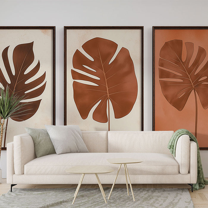 Tapeta monstera-listy | Tři listy monstery v hnědých tónech