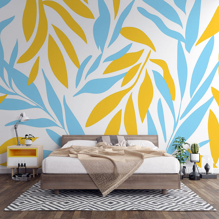 Muralna tapeta palmovi listi | Nebeško modra in rumena