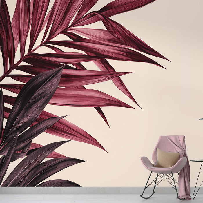 Mural Wallpaper palm leaves Bordeaux | Elegance and floral charm