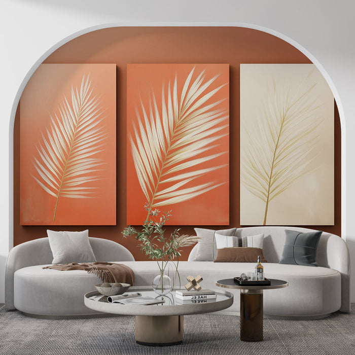 Mural Wallpaper palm leaf | Elegant design with terracotta and cream shades