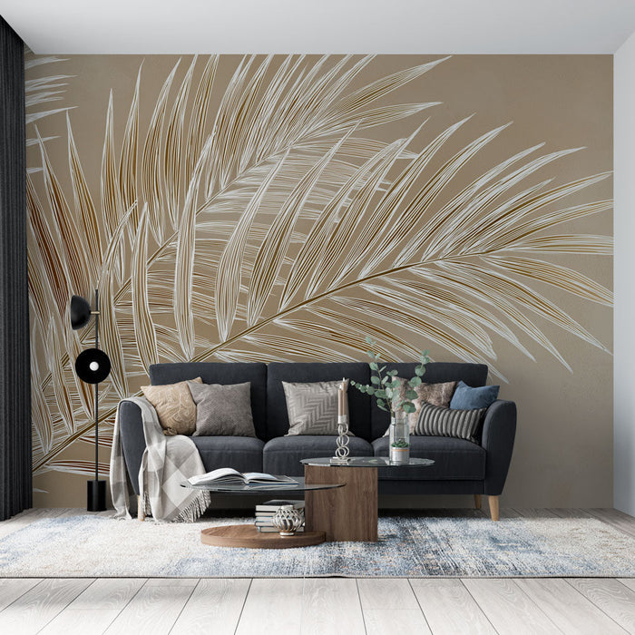 Fototapet palm leaf | Elegante blade på en beige baggrund