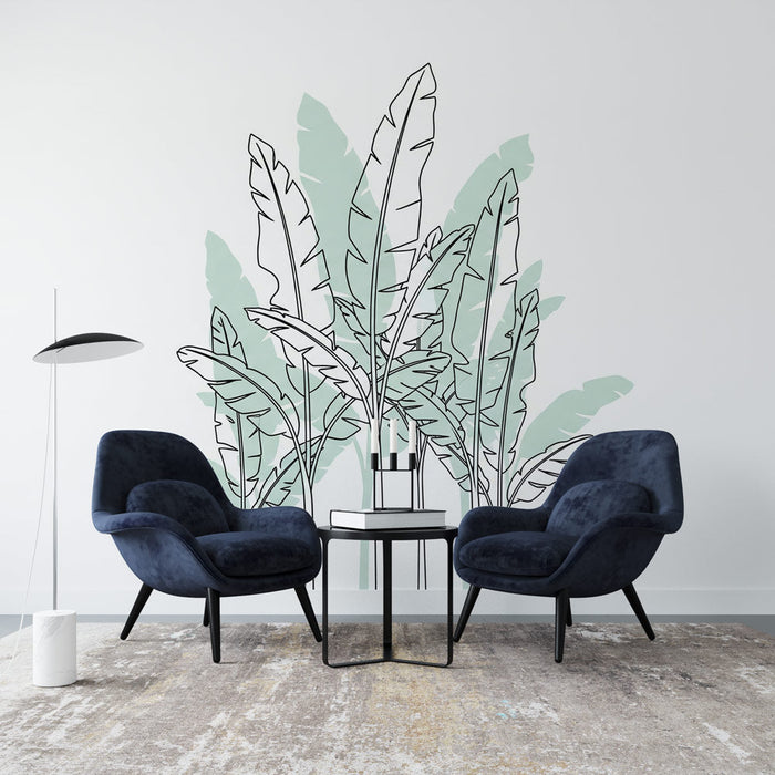 Fotótapé pálmafa levél | Stílusos zöld és fekete levelek finom mintája