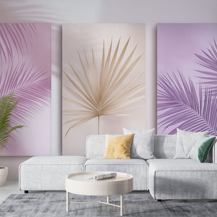 Mural Wallpaper palm leaf | Delicate patterns in shades of pink and purple