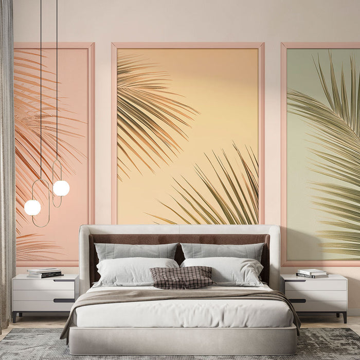 Papel de parede Folhas de palmeira | Três molduras em tons suaves e naturais