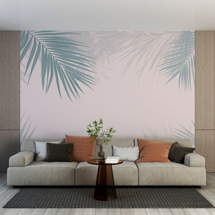 Papel pintado hoja de palma | Entre verde y rosa