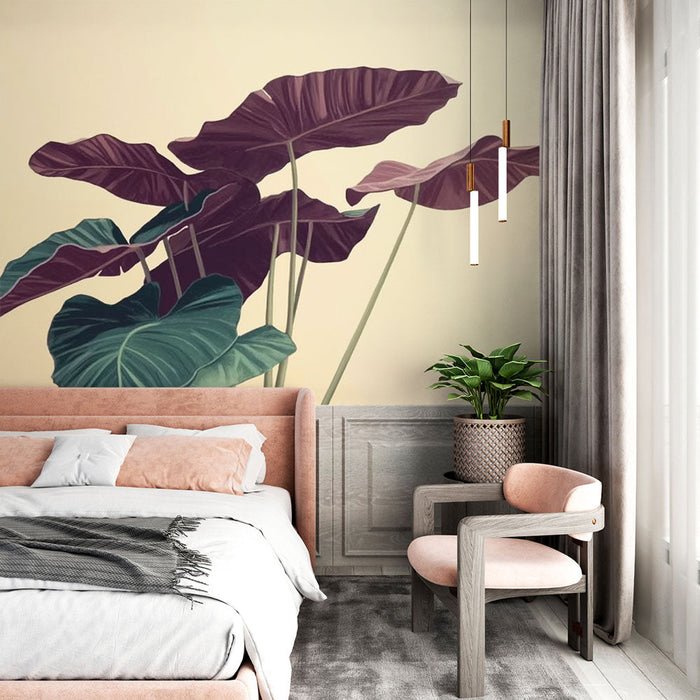 Mural Wallpaper plant leaves | An elegant blend of green and purple