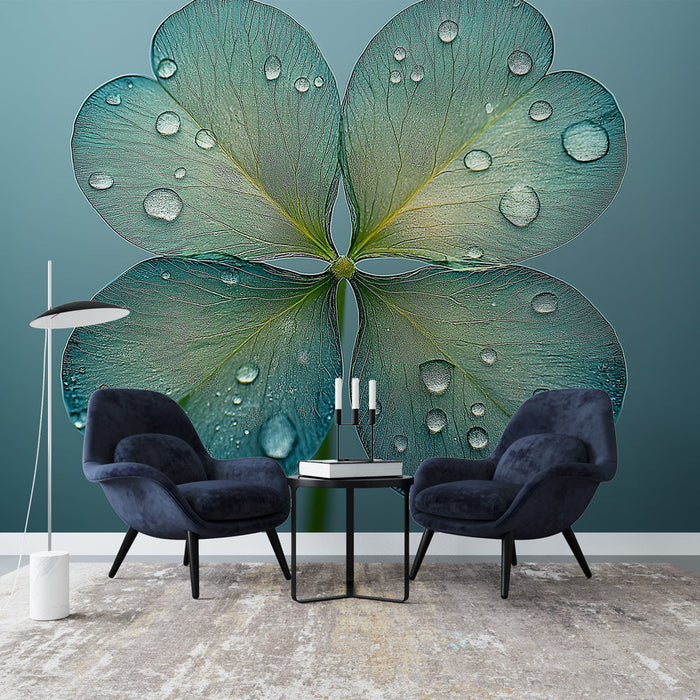 Mural Wallpaper clover leaves | Looduse elegants veepiiskadega