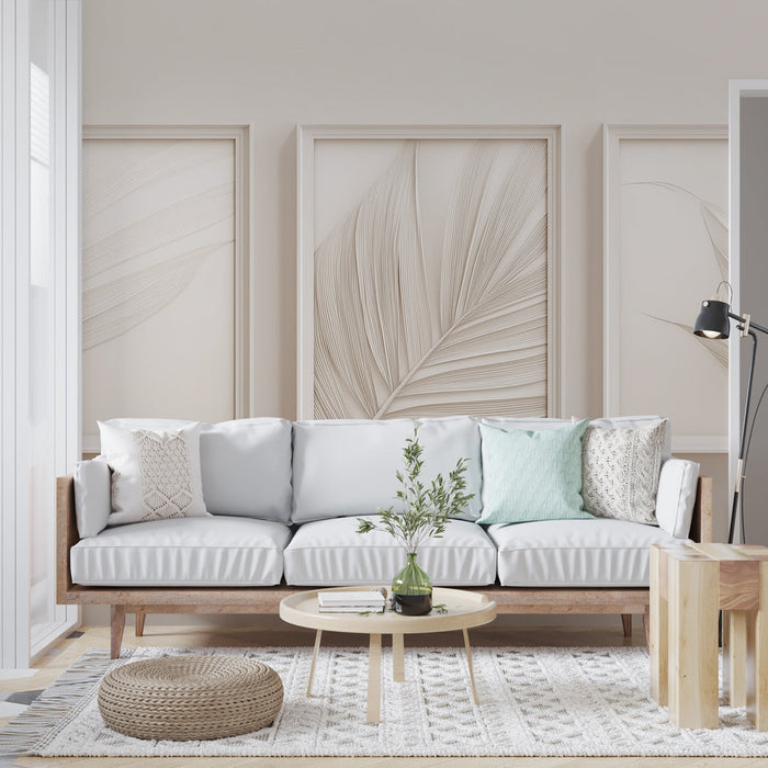 Fototapeet dekoratiivsed lehed | Kolm minimalistlikku raami õrnade lehemustritega