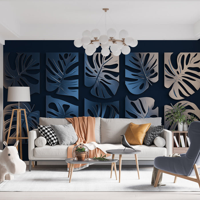 Fototapeet lõigatud lehed | Kaasaegsed botaanilised mustrid sinisel taustal