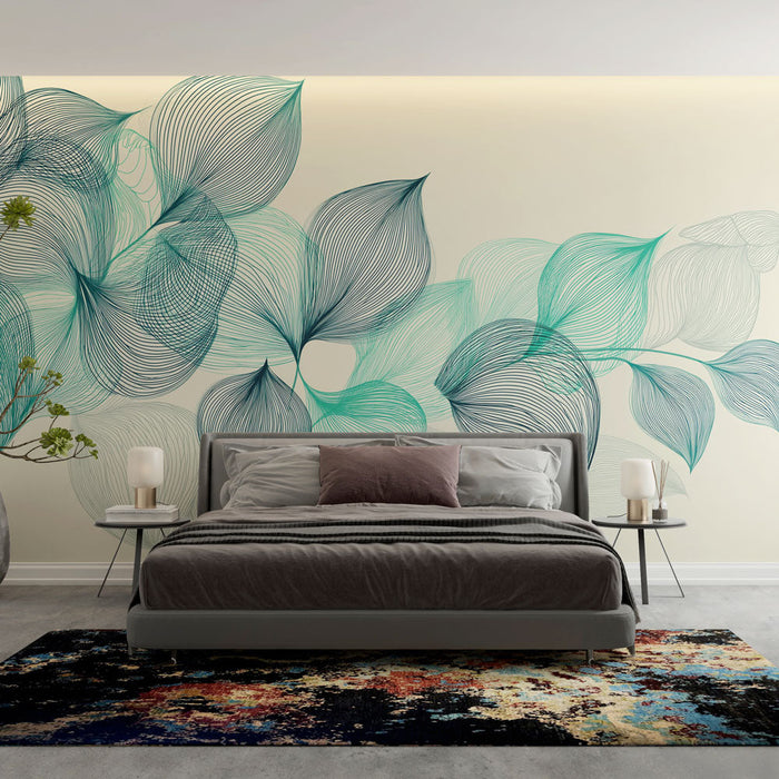 Mural Wallpaper degraded leaves | Gradient pattern of green and blue leaves