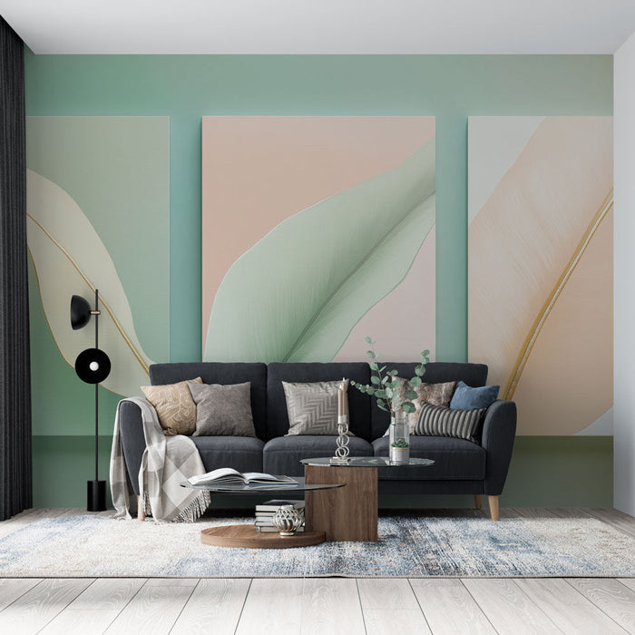 Papel pintado hojas delicadas | Elementos naturales en tonos pastel