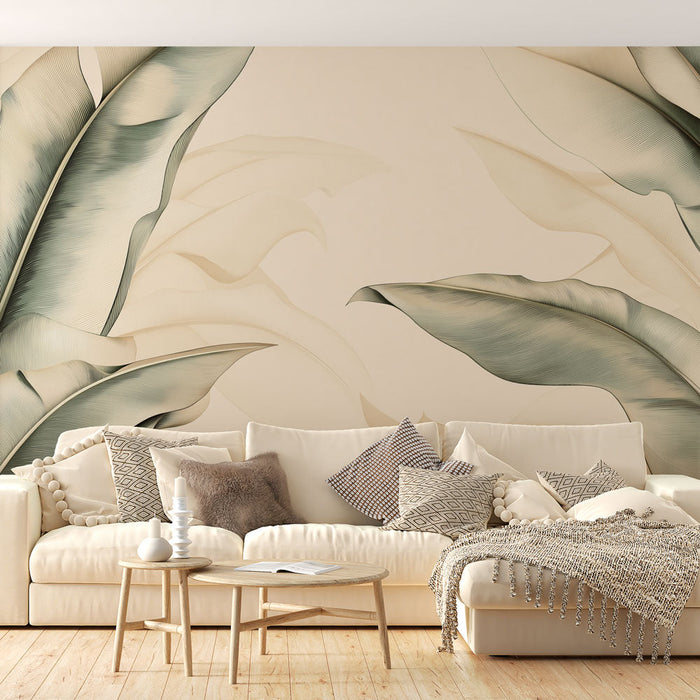 Tapet frunze delicate | Frunze cu curbe elegante pe un fundal deschis