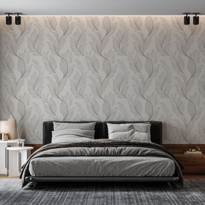 Mural Wallpaper delicate leaves | Elegant pattern of beige leaves on a light background