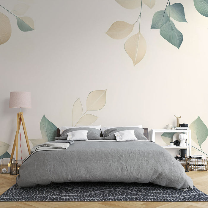 Tapete zarte Blätter | Elegantes Muster von Pastellblättern auf hellem Hintergrund