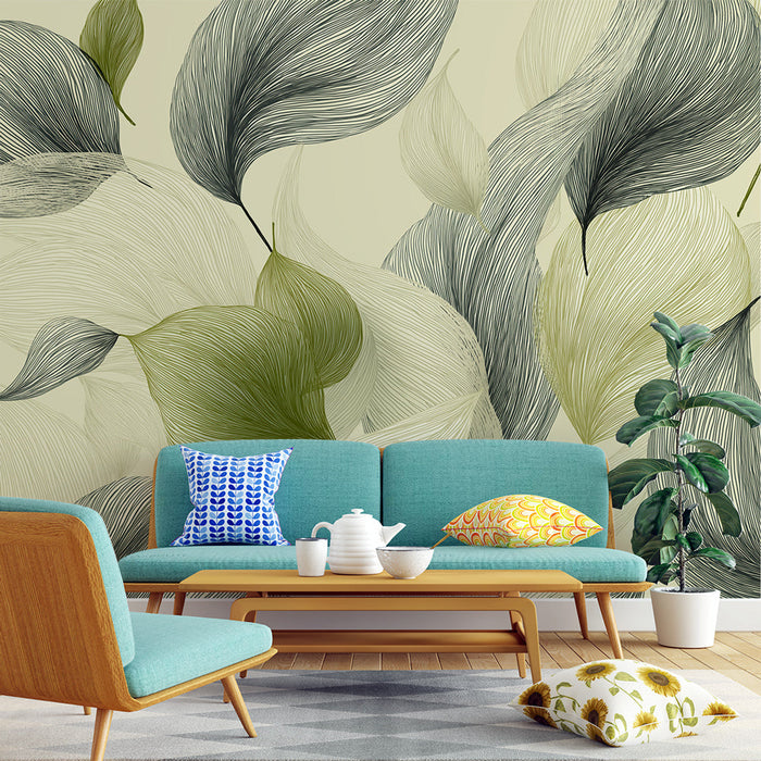 Foto Behang delicate leaves | Gestileerde bladpatronen in zwart en groen