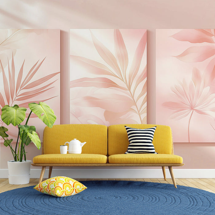 Fototapeet õrnad lehed | Õrnad lillelised mustrid roosal taustal