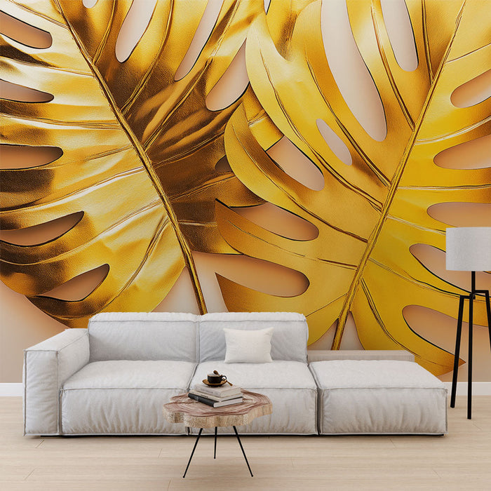 Mural Wallpaper golden leaves | Elegance and metallic shine