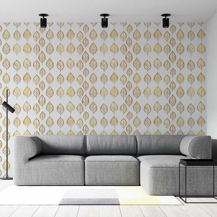Papel de parede folhas douradas | Padrão delicado de folhas douradas em um fundo branco