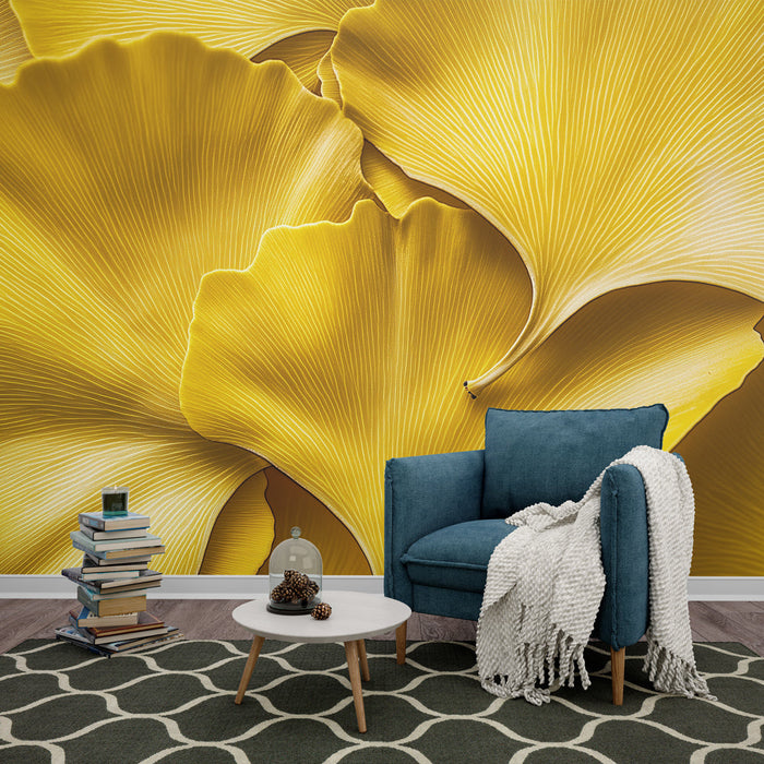 Papel pintado golden leaves | Elegant ginkgo biloba patterns in golden shades