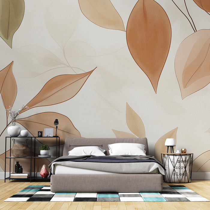 Tapet frunze moi | Model de frunze cu tonuri pământii și pastelate