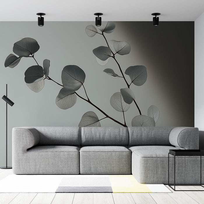 Mural Wallpaper elegant-leaves | Twig of translucent leaves on minimalist background