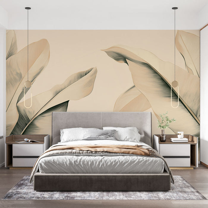 Ταπετσαρία τοίχου elegant-leaves | Φύλλα σχεδιασμένα με λεπτές γραμμές σε απαλό φόντο