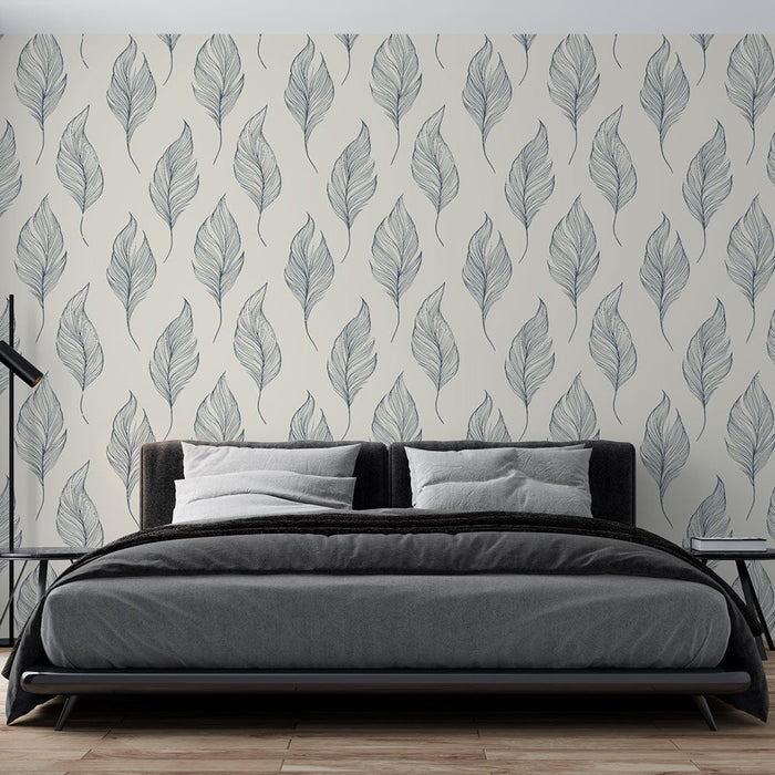 Mural Wallpaper elegant leaves | Delicate leaf pattern on light background