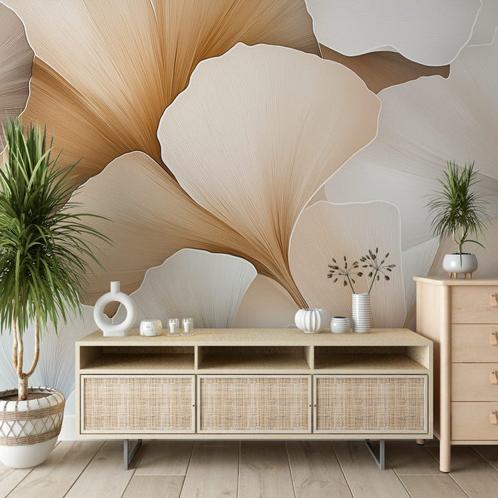 Mural Wallpaper elegant-leaves | Delikat mønster av blader i nøytrale toner